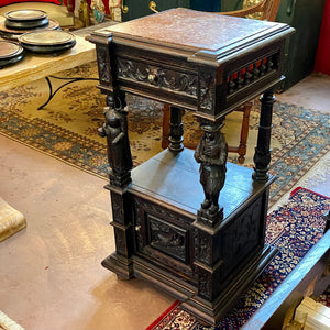 Incredible Antique Breton French Oak Bed & Nightstand