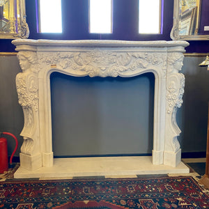 Large Ornately Carved White Marble Fire Surround - SOLD