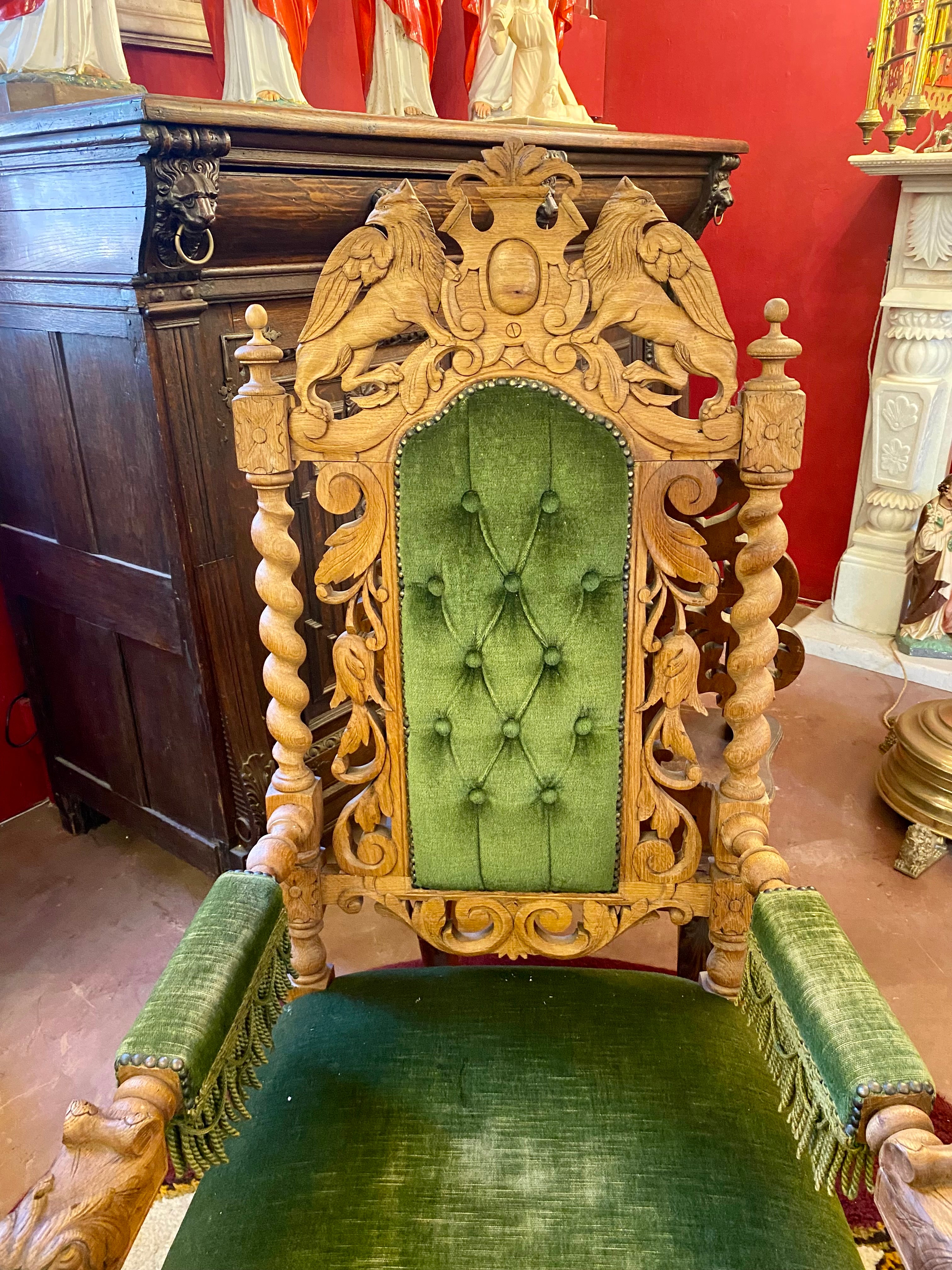 19th Century Oak Barley Twist Throne Chair