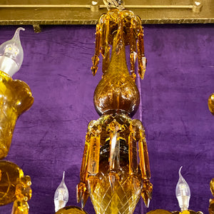 Amber Coloured Murano Glass Style Chandelier - SOLD