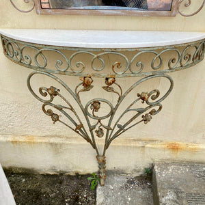 Aged and Distressed Wrought Iron Console with Marble Top