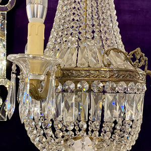 Beautiful Aged Brass and Crystal Neoclassical Chandelier - SOLD