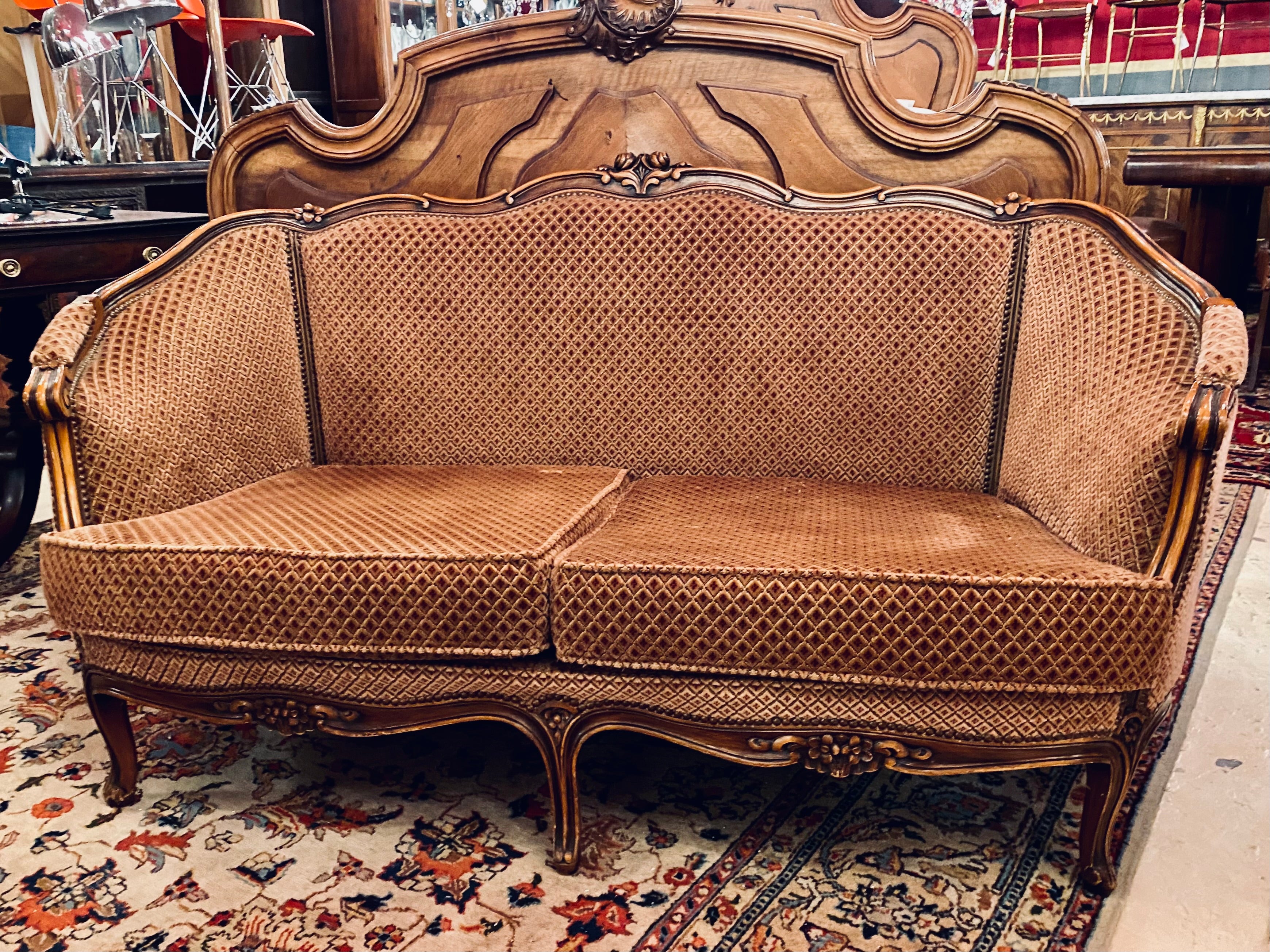 Antique French Sofa with Pink Upholstery