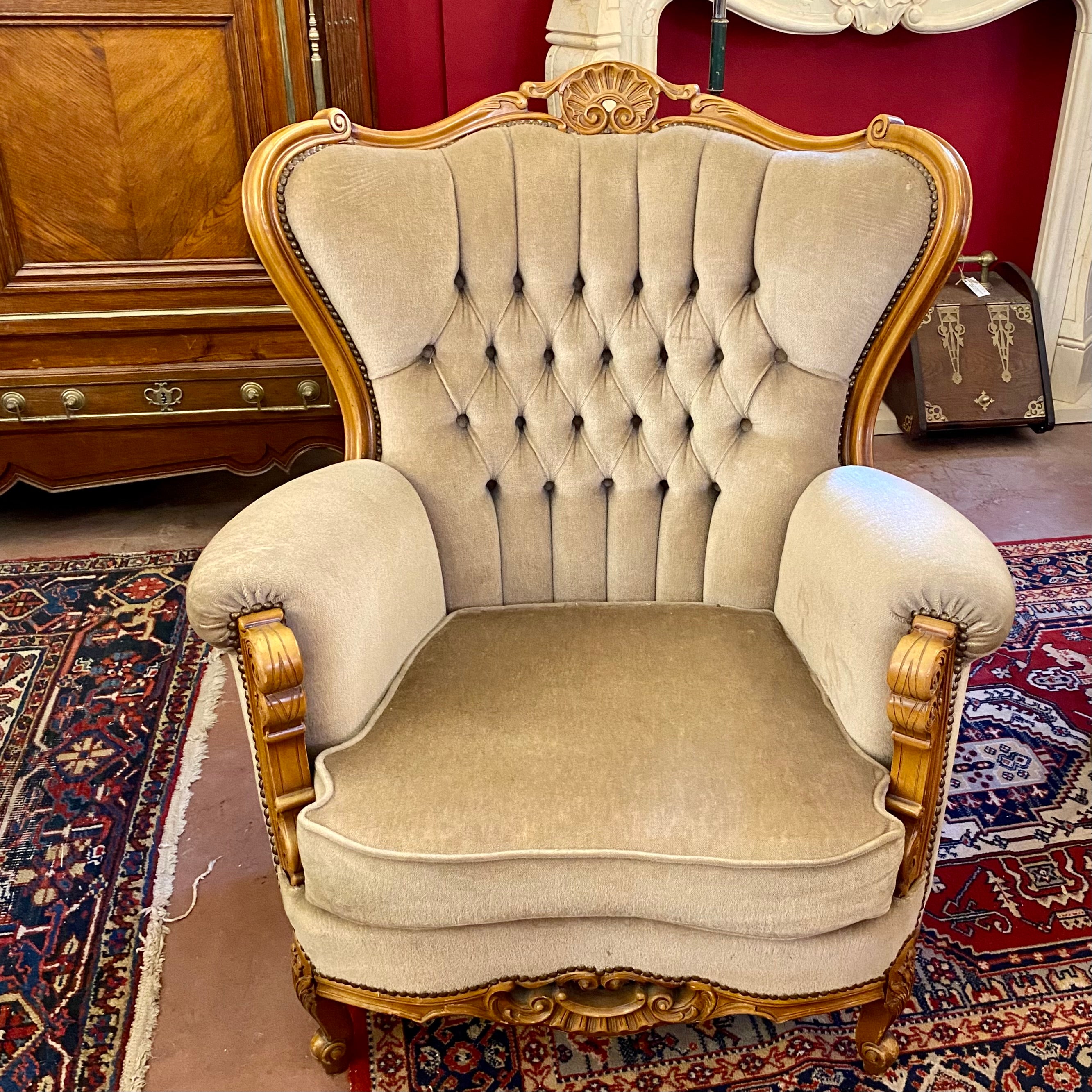 A Deep Button Walnut Armchair - SOLD