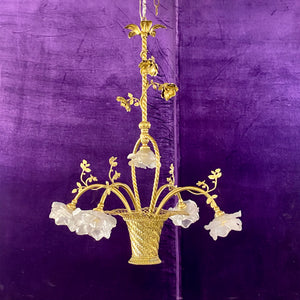 Pretty Polished Brass Flower Basket Chandelier - SOLD