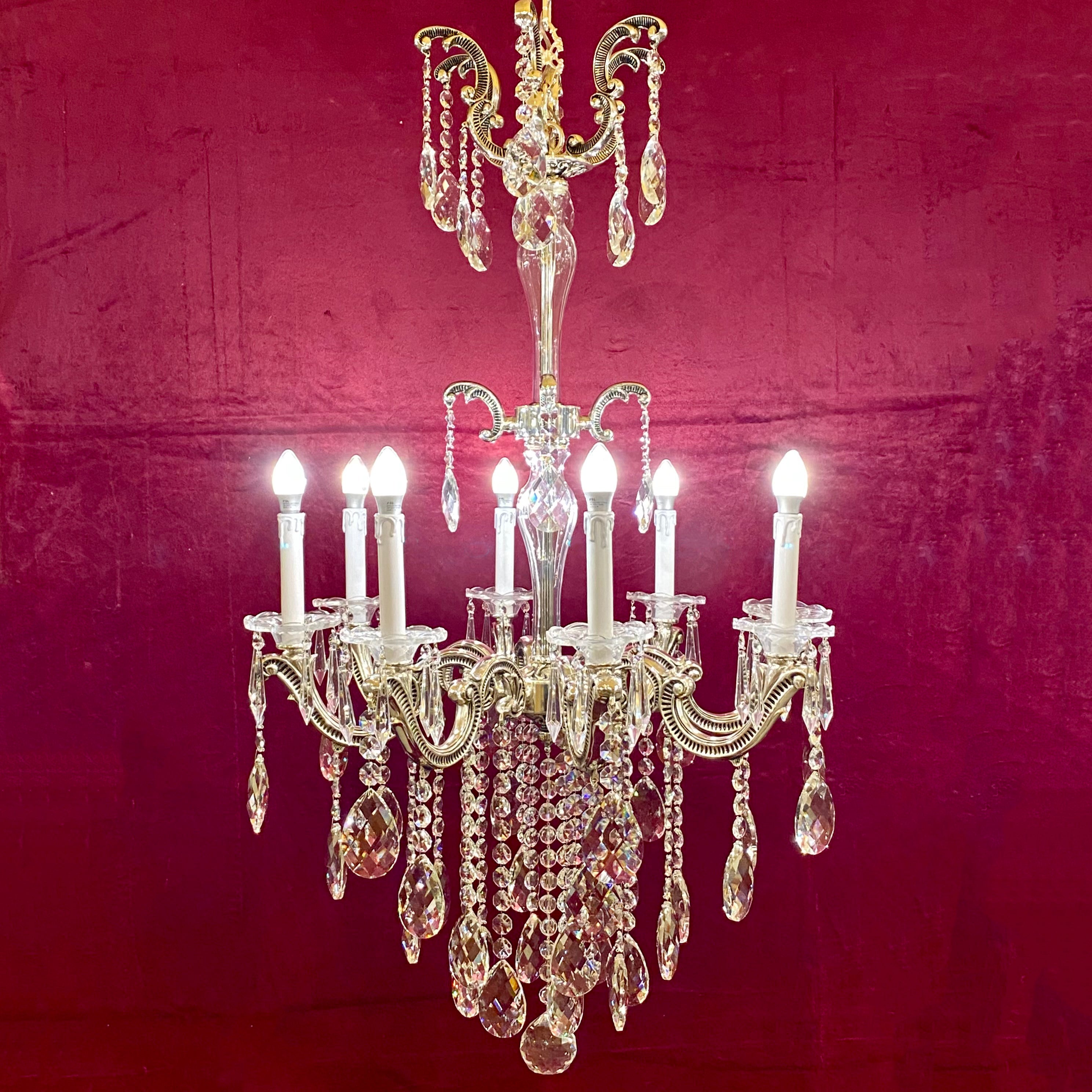 Tall Delos Eight Arm Crystal Chandelier