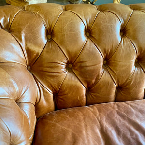 Vintage Leather Chesterfield Sofa with Brass Studs - SOLD