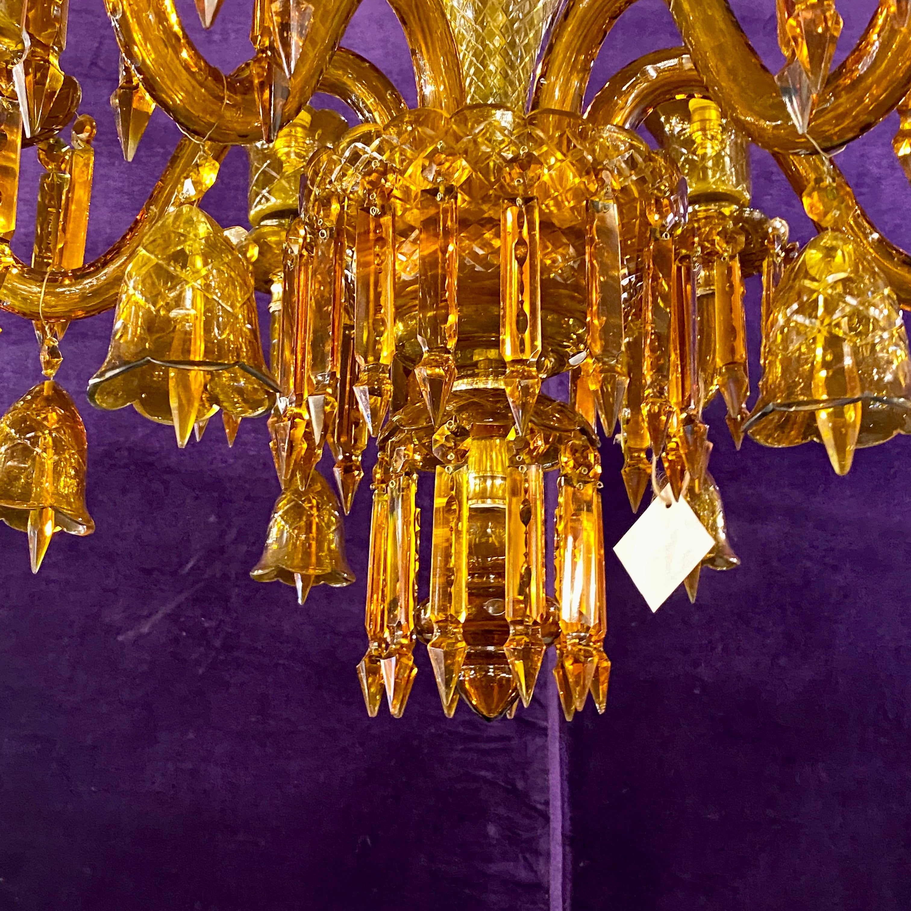 Amber Coloured Murano Glass Style Chandelier - SOLD