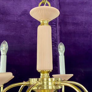 Unusual and Pretty Ceramic and Brass Chandelier - SOLD