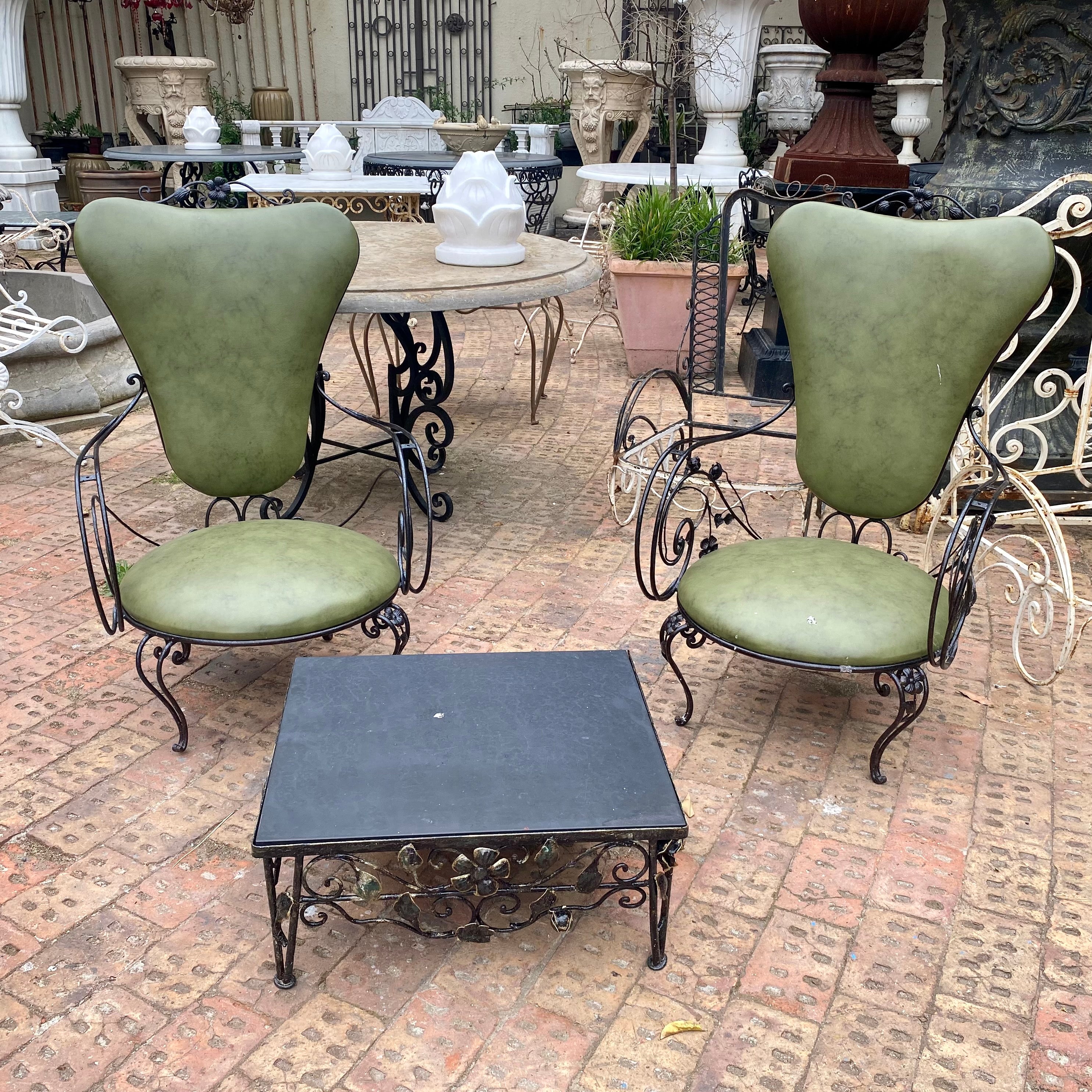 Wrought Iron Coffee Table with Polished Slate Top