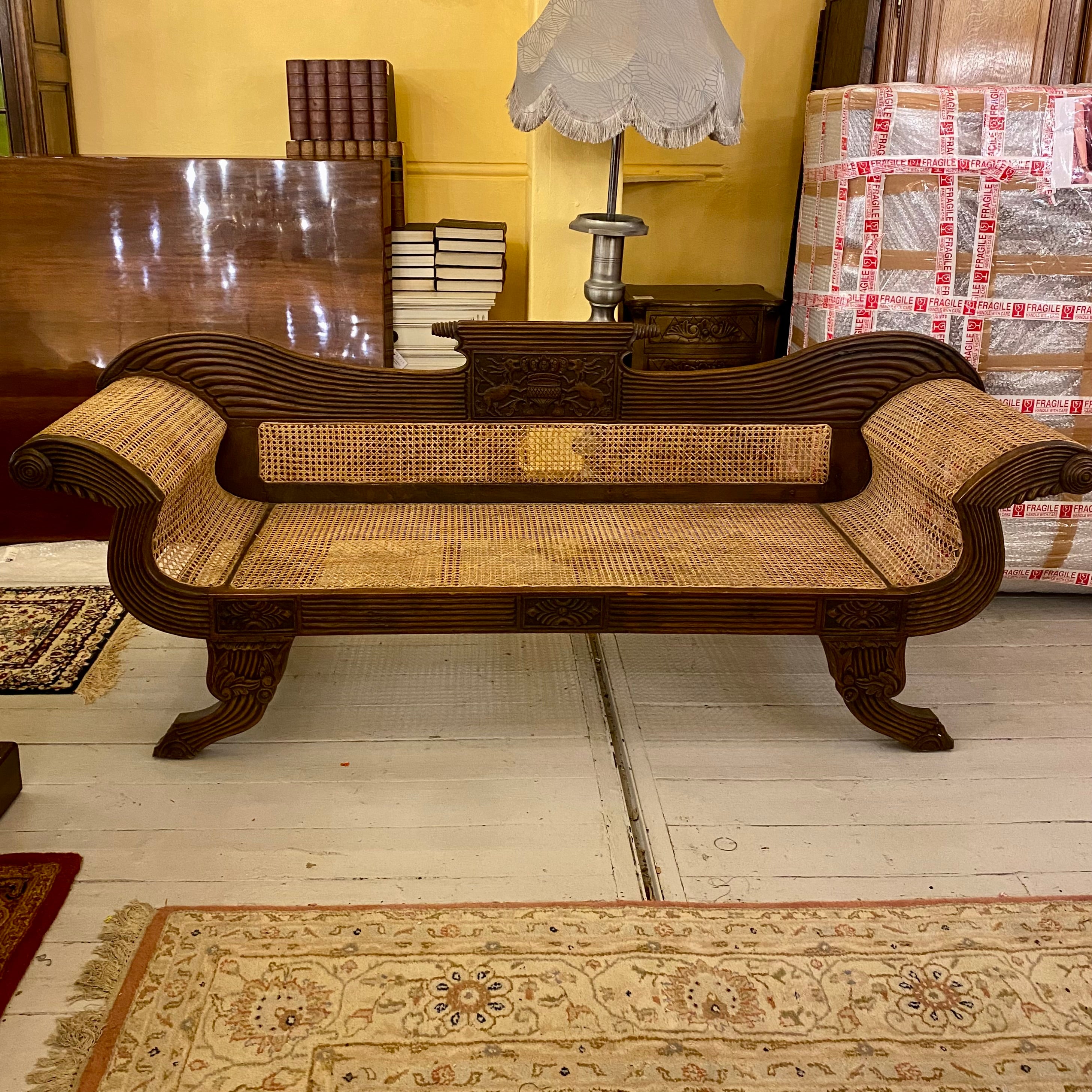 19th Century Carved Oak & Cane Settee - SOLD