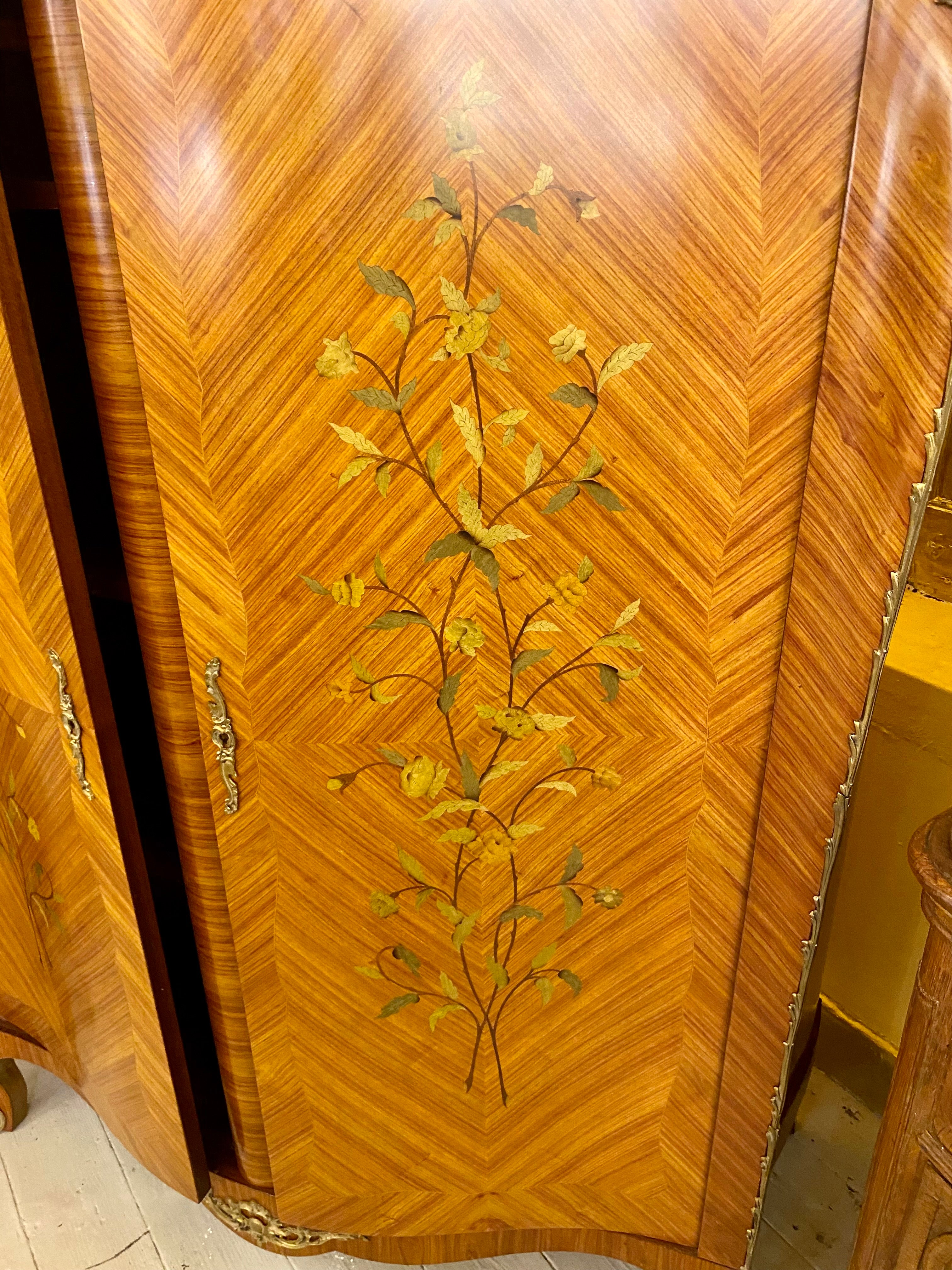 Antique Rosewood Cabinet with Delicate Inlay Detail & Brass Castings - SOLD