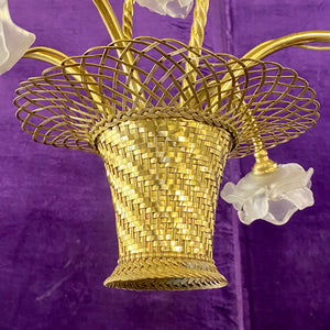 Pretty Polished Brass Flower Basket Chandelier - SOLD