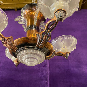 Unusual Antique Art Deco Copper & Glass Pendant