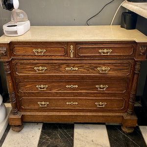 Beautiful Antique Oak Cabinet with Creme Marble Top