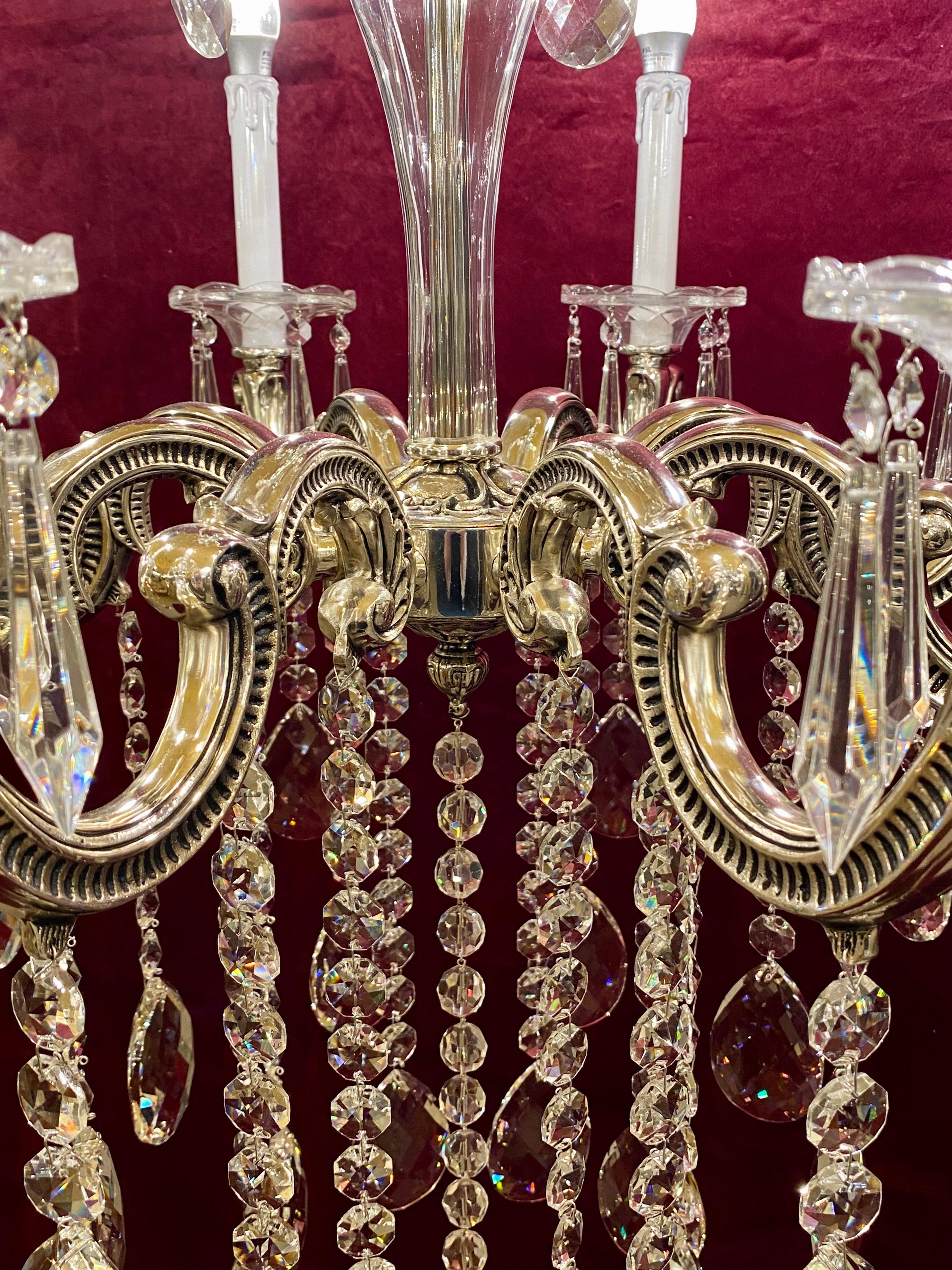 Tall Delos Eight Arm Crystal Chandelier