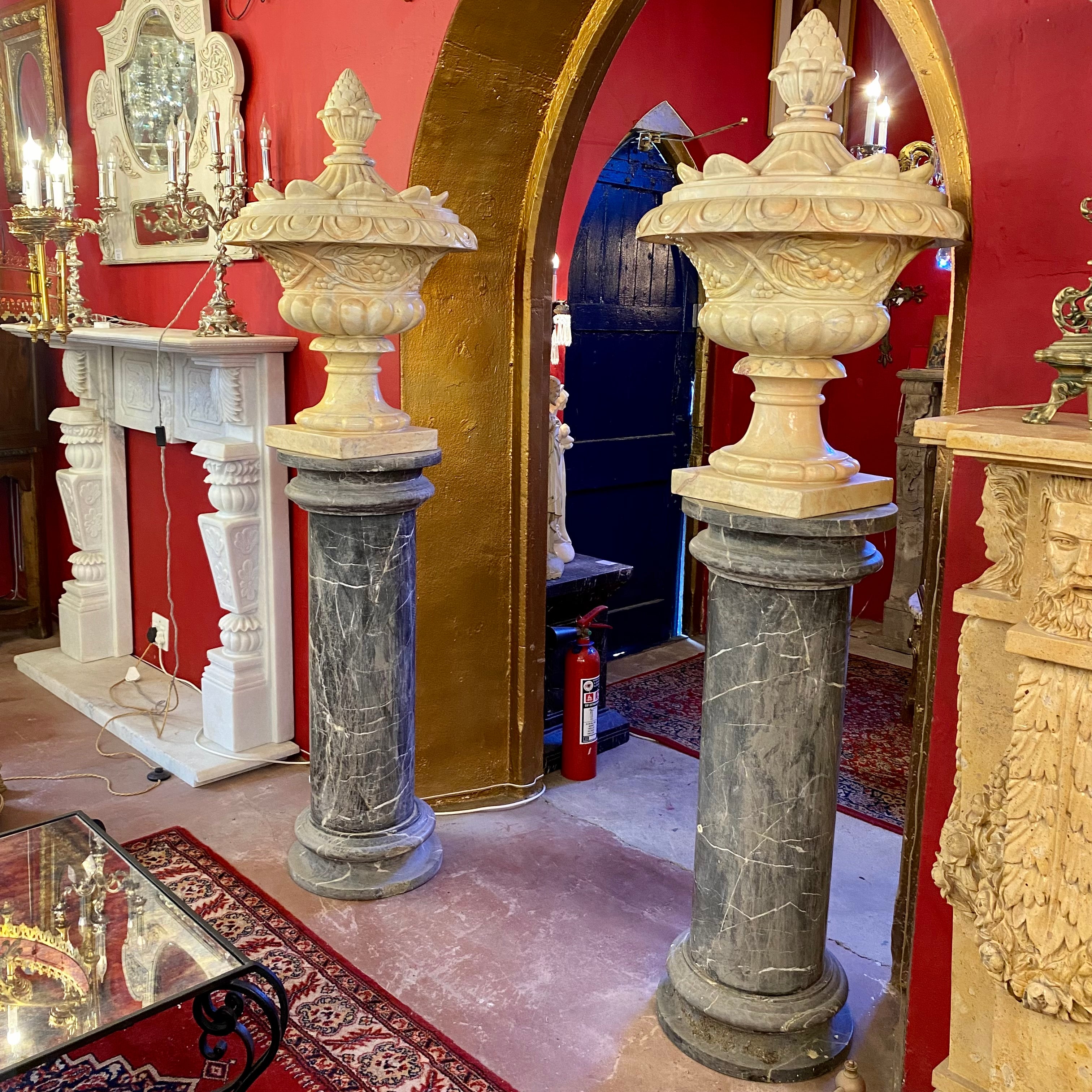 Very Large and Impressive Creme Marble Finials