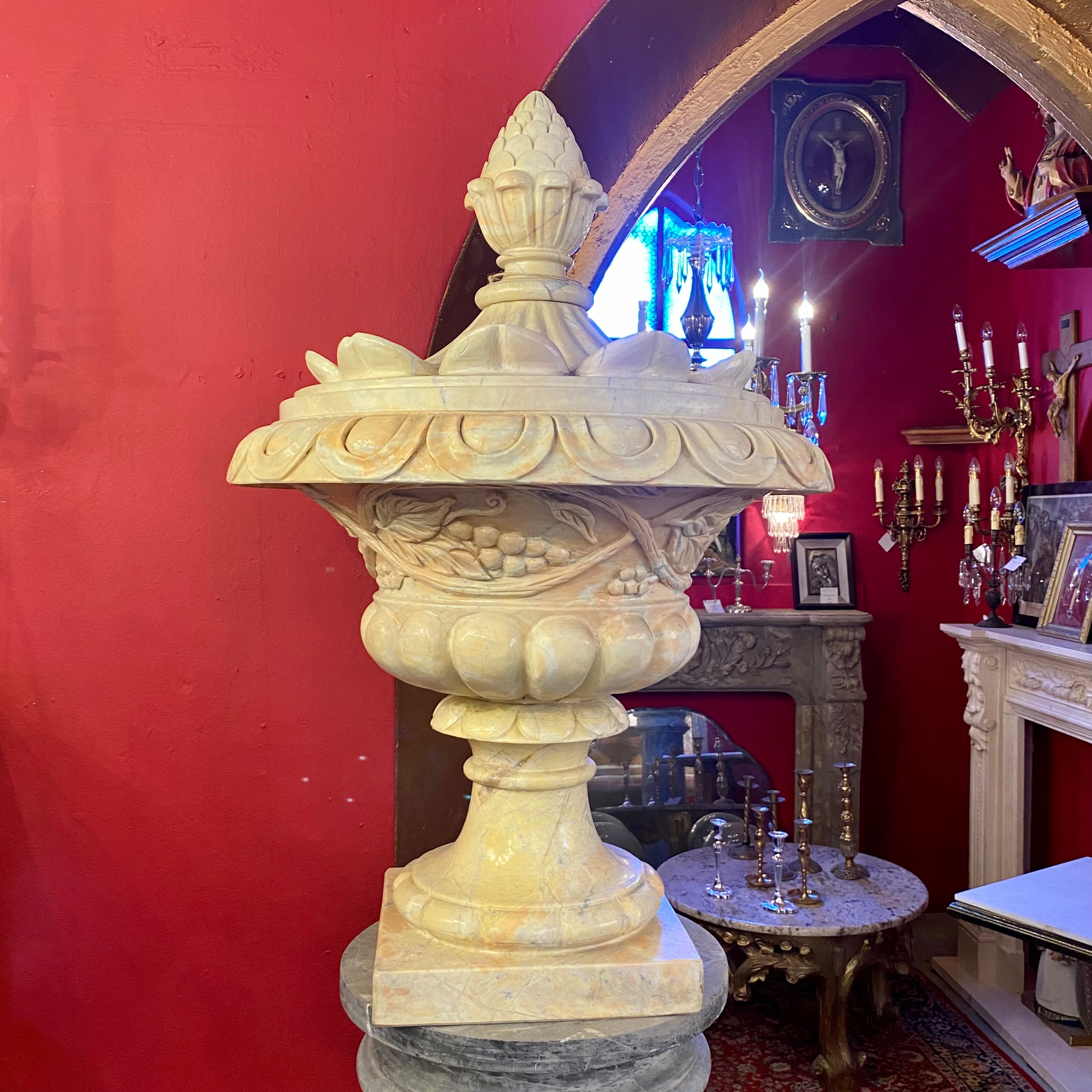 Very Large and Impressive Creme Marble Finials