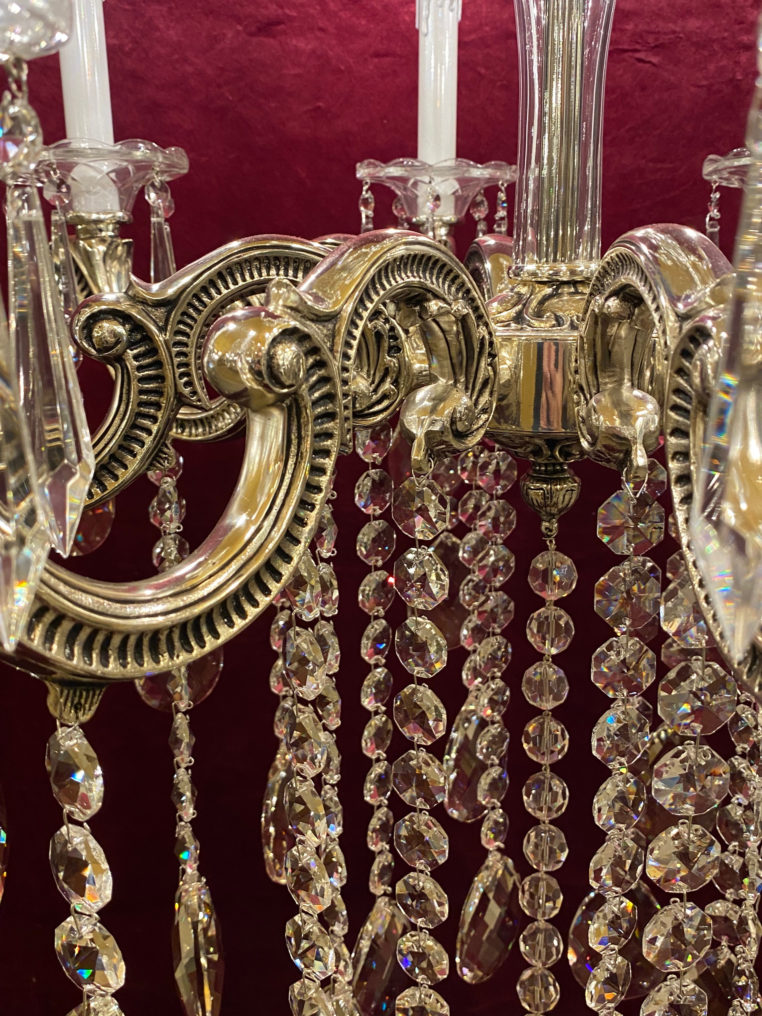 Tall Delos Eight Arm Crystal Chandelier