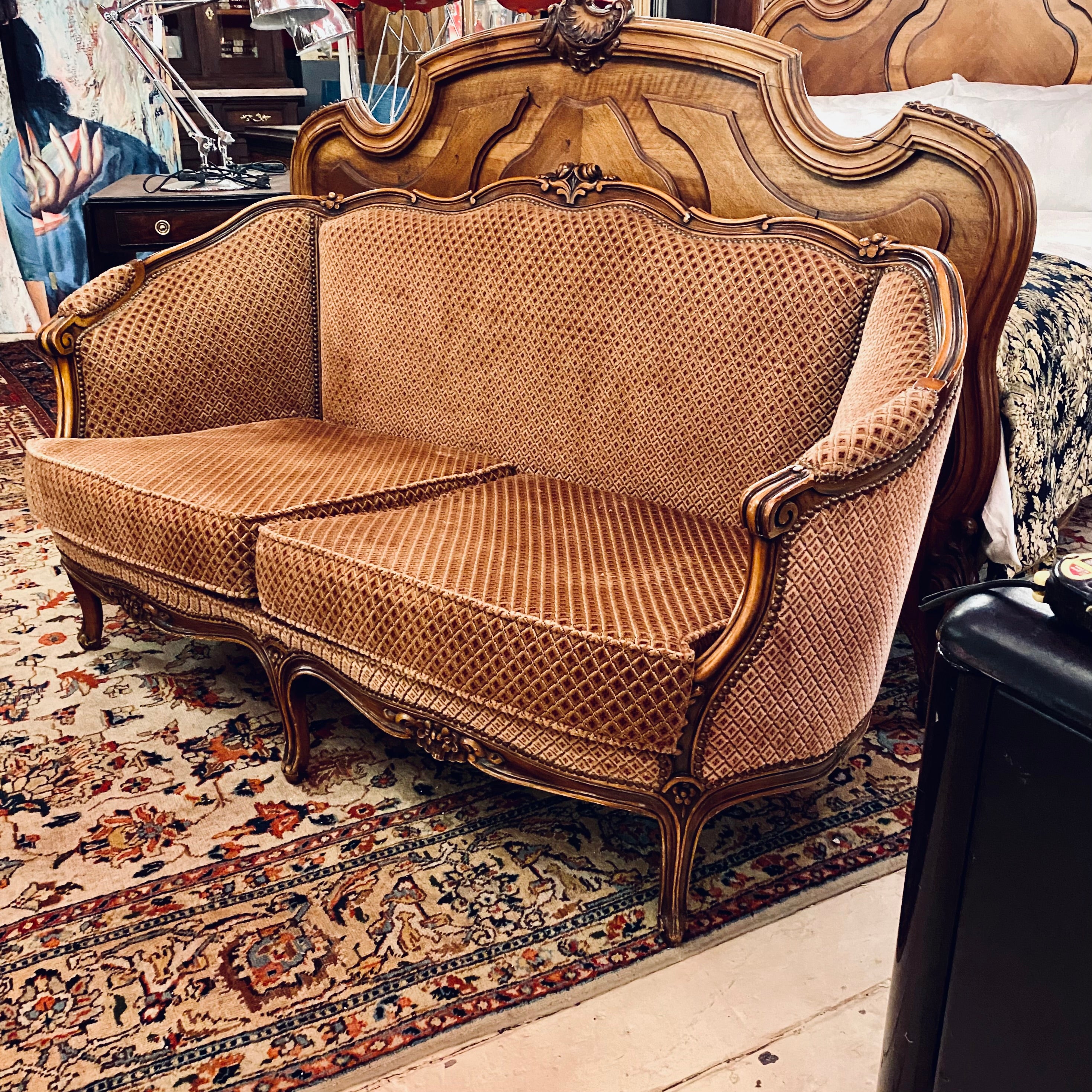 Antique French Sofa with Pink Upholstery