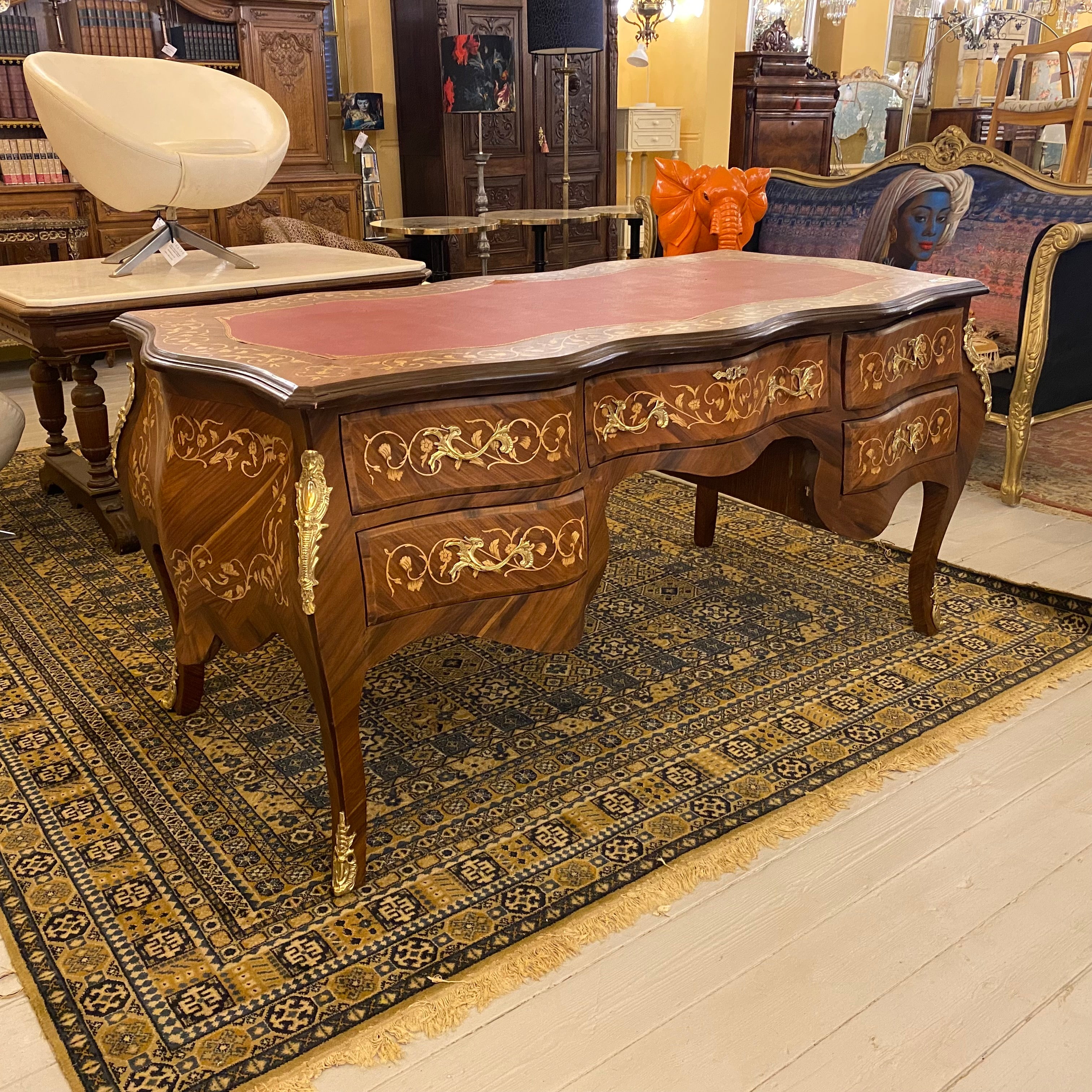 French Style Inlaid Desk with Brass Casting - SOLD