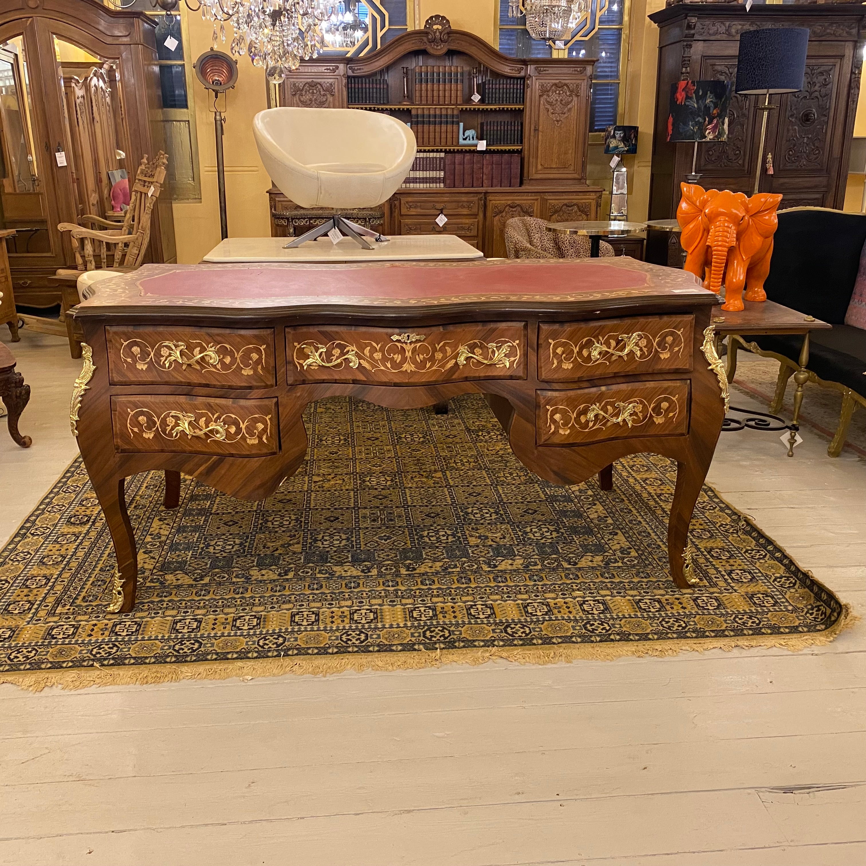 French Style Inlaid Desk with Brass Casting - SOLD