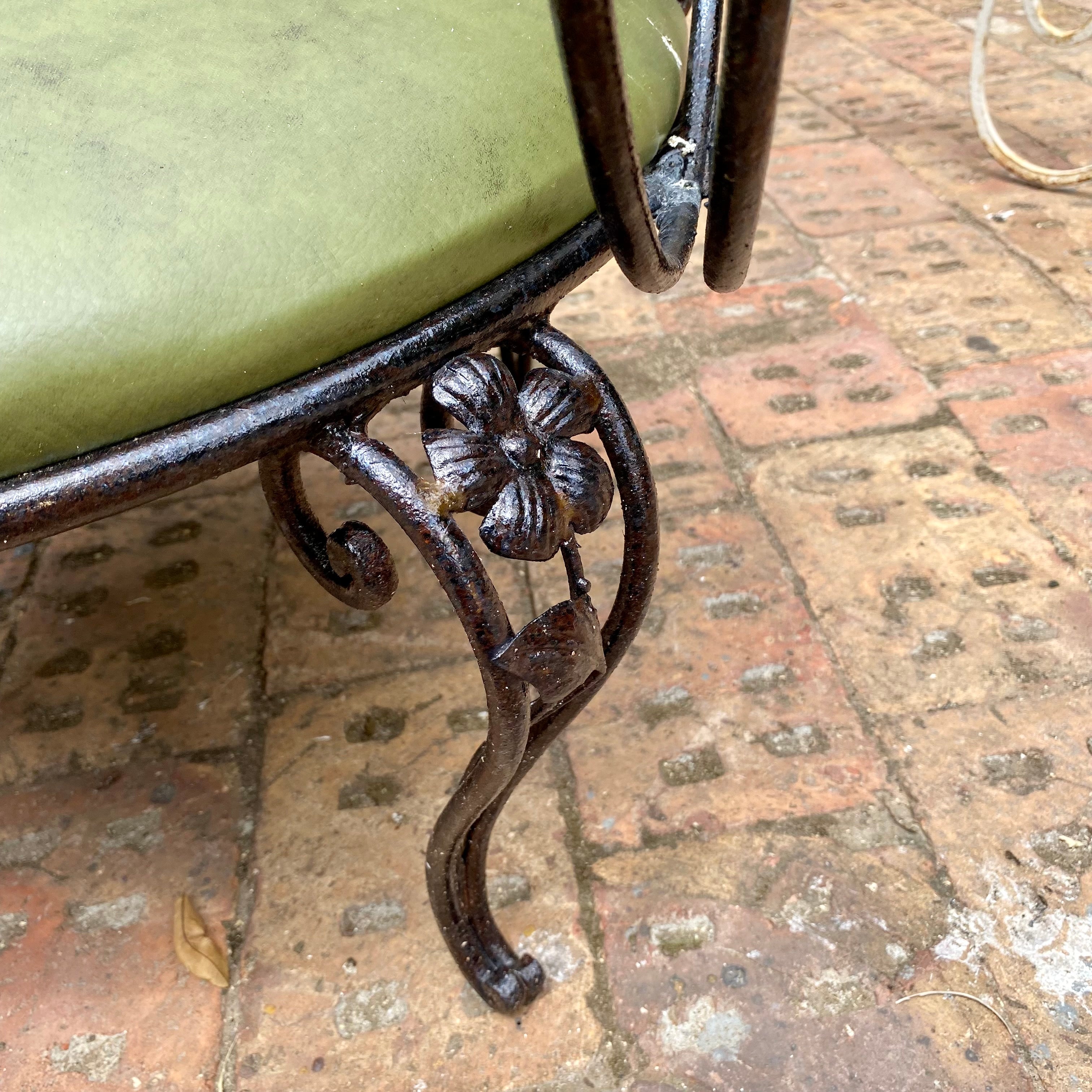 Wrought Iron Armchairs with Olive Green Upholstery - SOLD