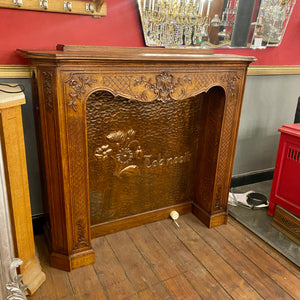 Antique Wooden Fire Surround with Beaten Copper Panel