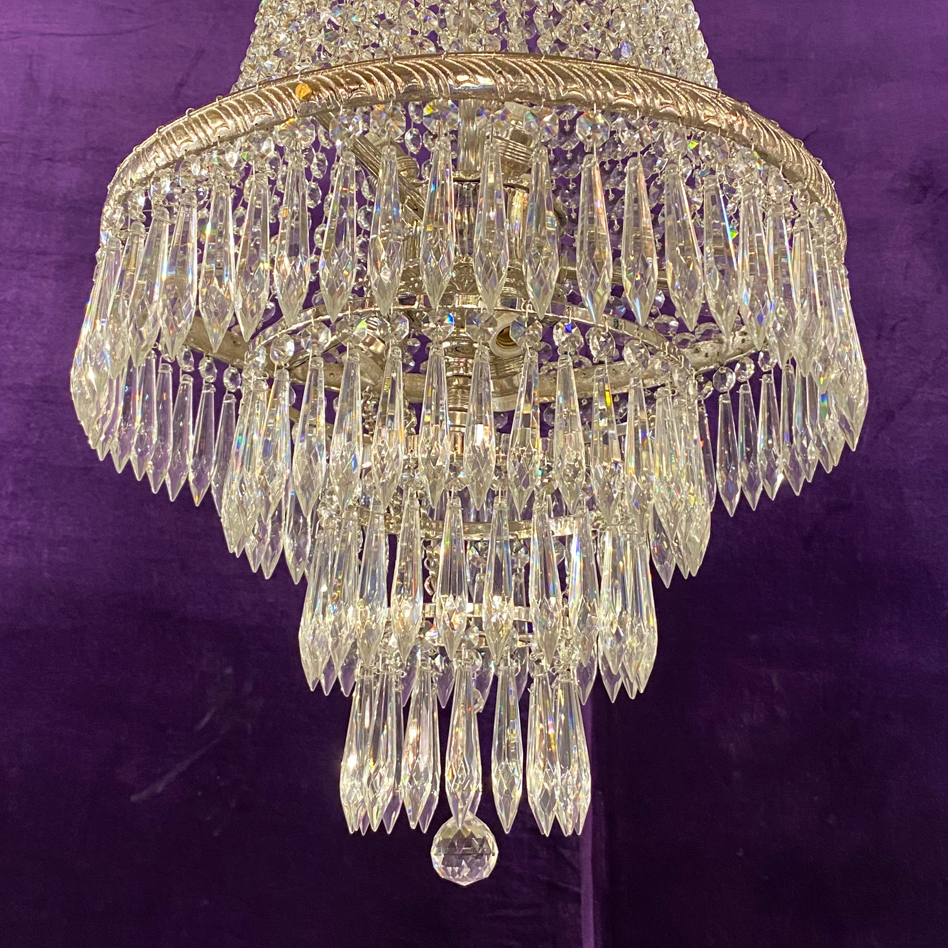 Polished Nickel & Crystal Neoclassical Chandelier - SOLD