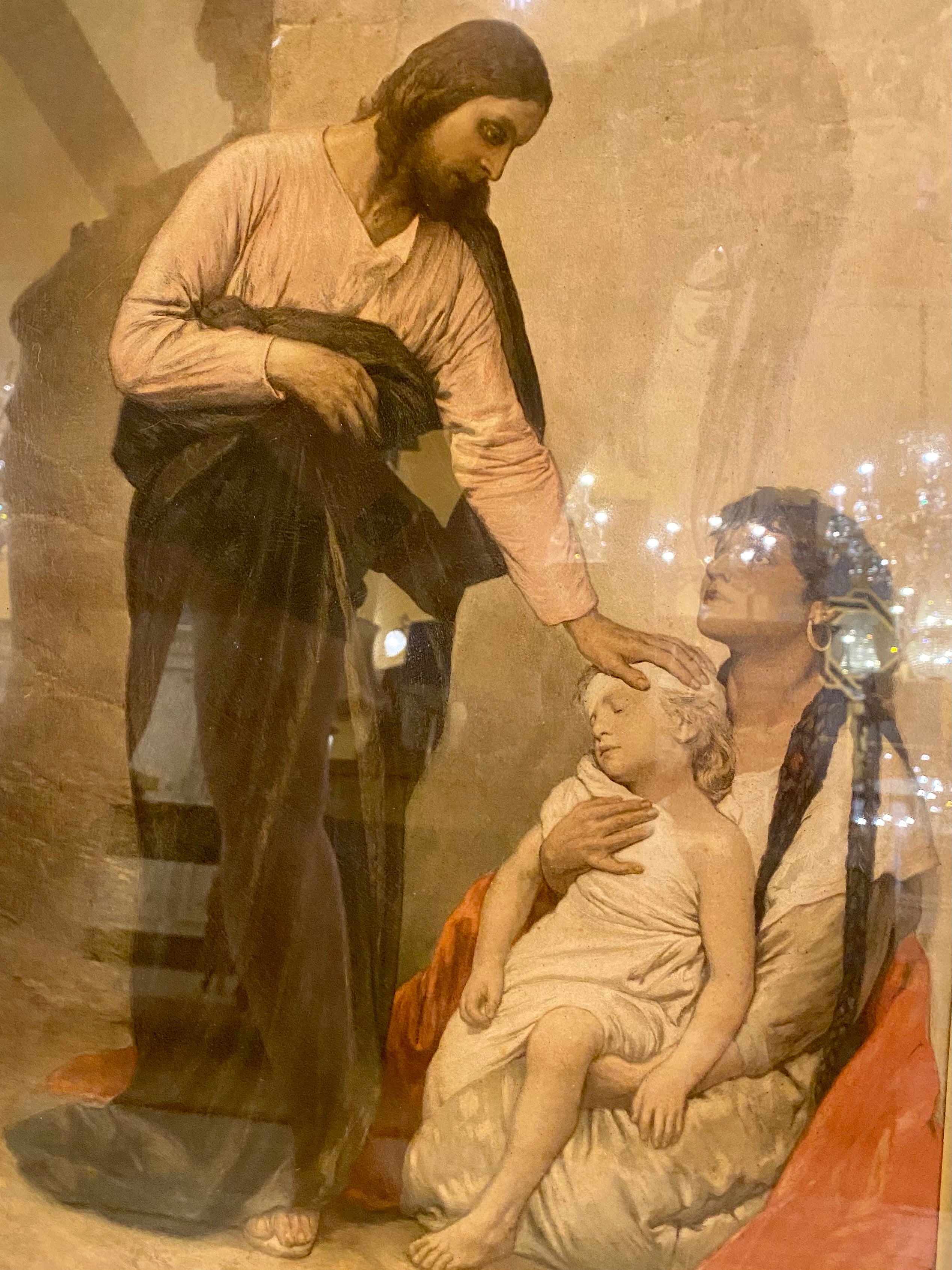 Beautiful Vintage Print of Jesus Healing a Sick Child