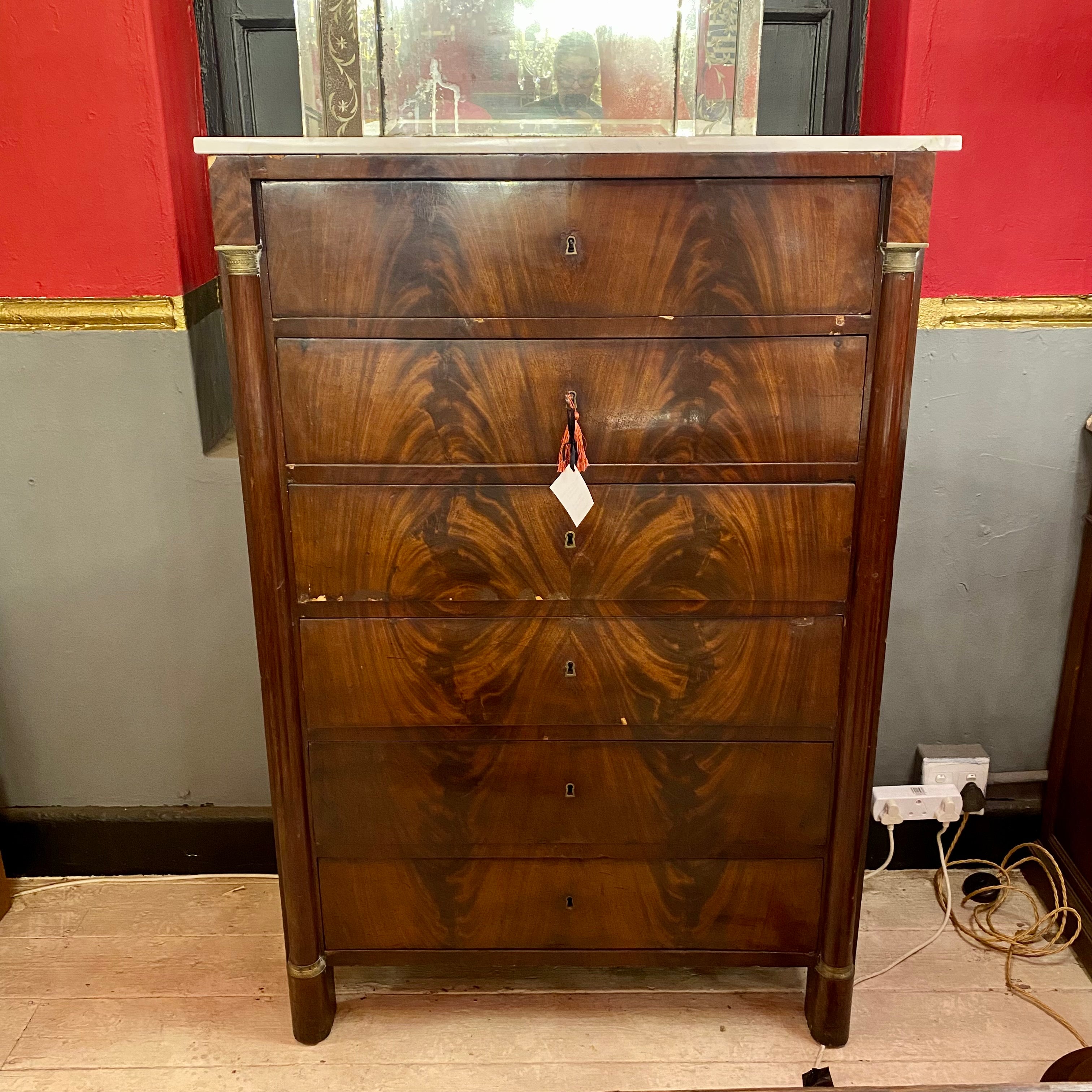 Antique Mahogany Chest of Drawers with White Marble Top - SOLD