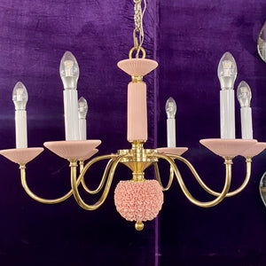 Unusual and Pretty Ceramic and Brass Chandelier - SOLD