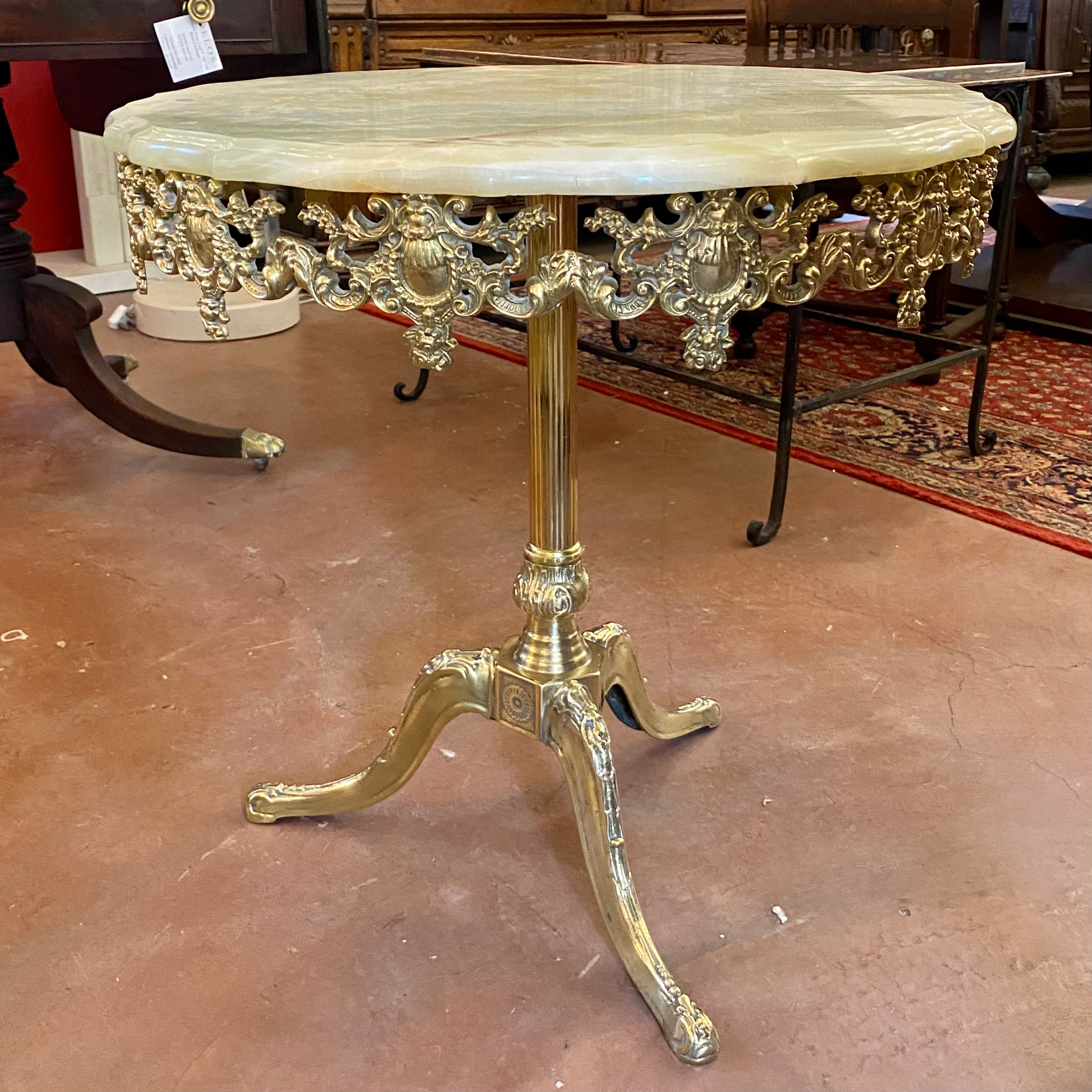 French Cast Brass Side Table with Green Marble Top - SOLD