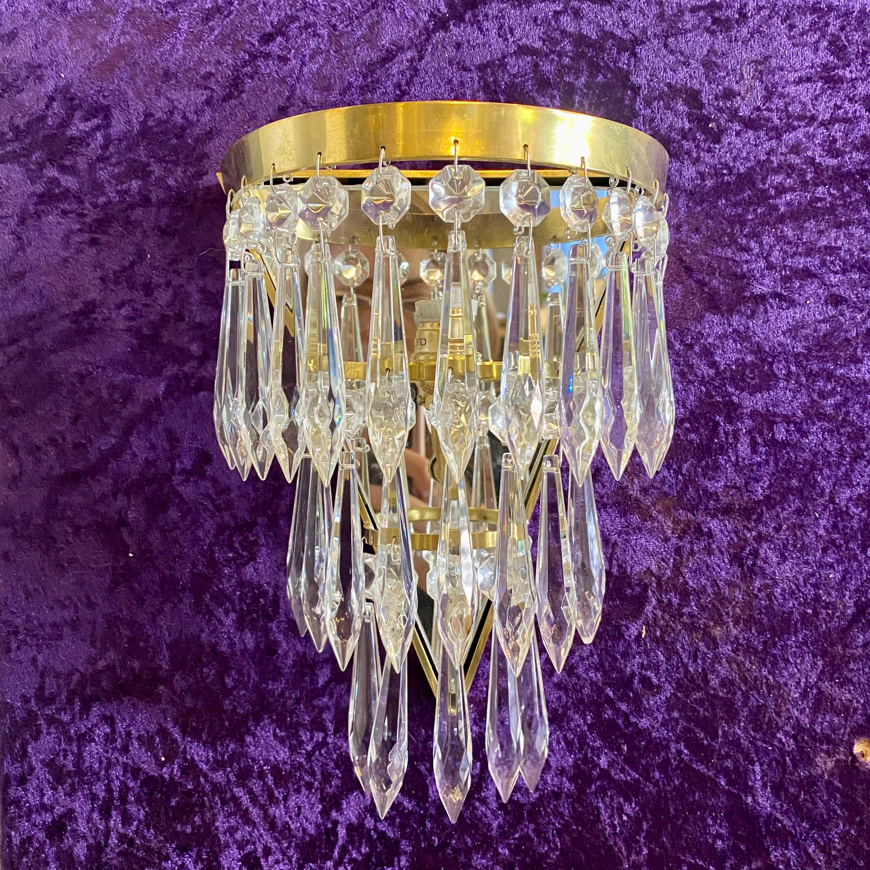 Polished Brass & Crystal Waterfall Sconce - SOLD