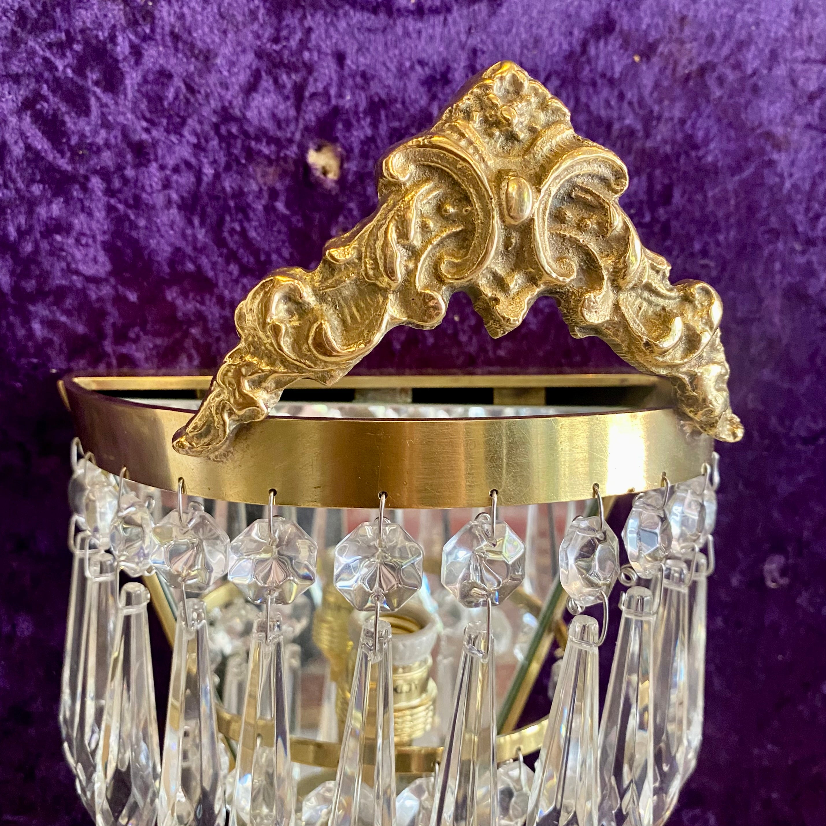 Cast Brass & Crystal Waterfall Sconces