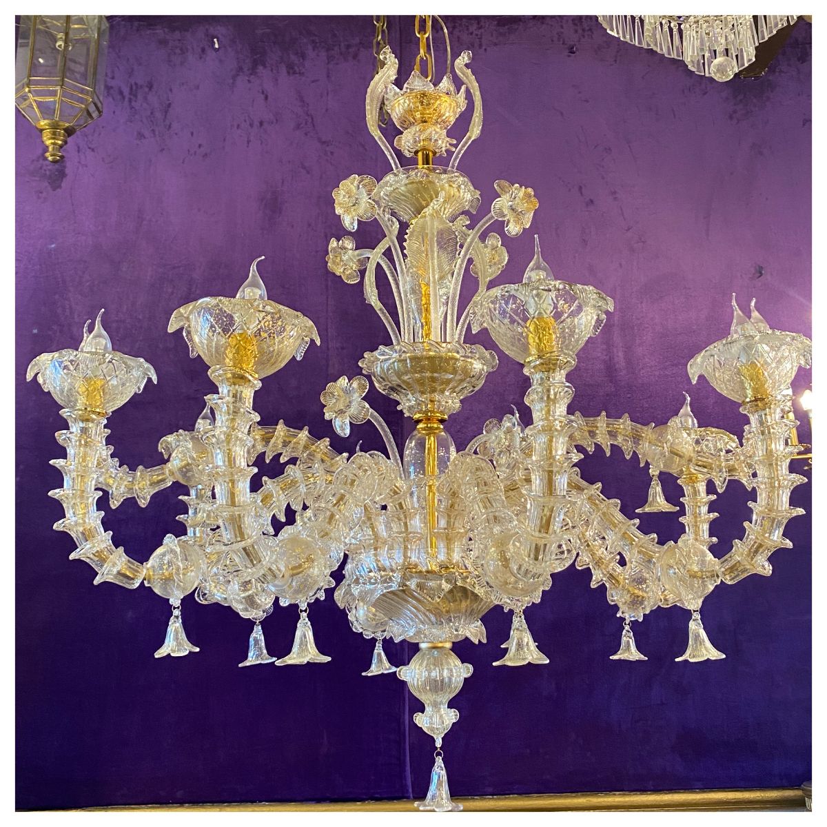 Opulent Murano Style Chandelier with Gold Flecked Glass - SOLD