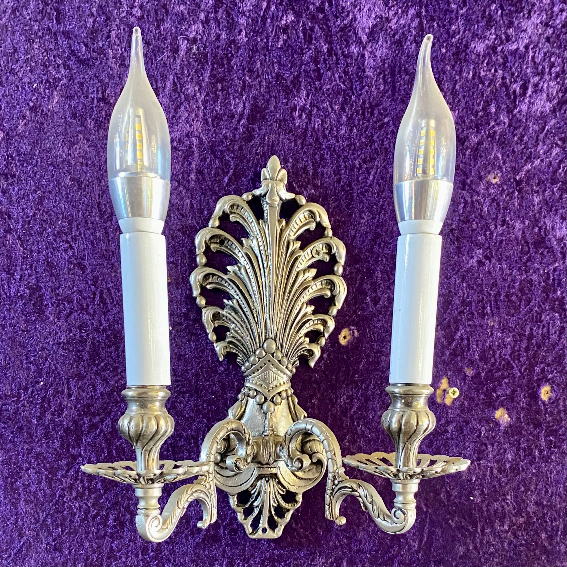 Pair Nickel Plated Antique Wall Sconces