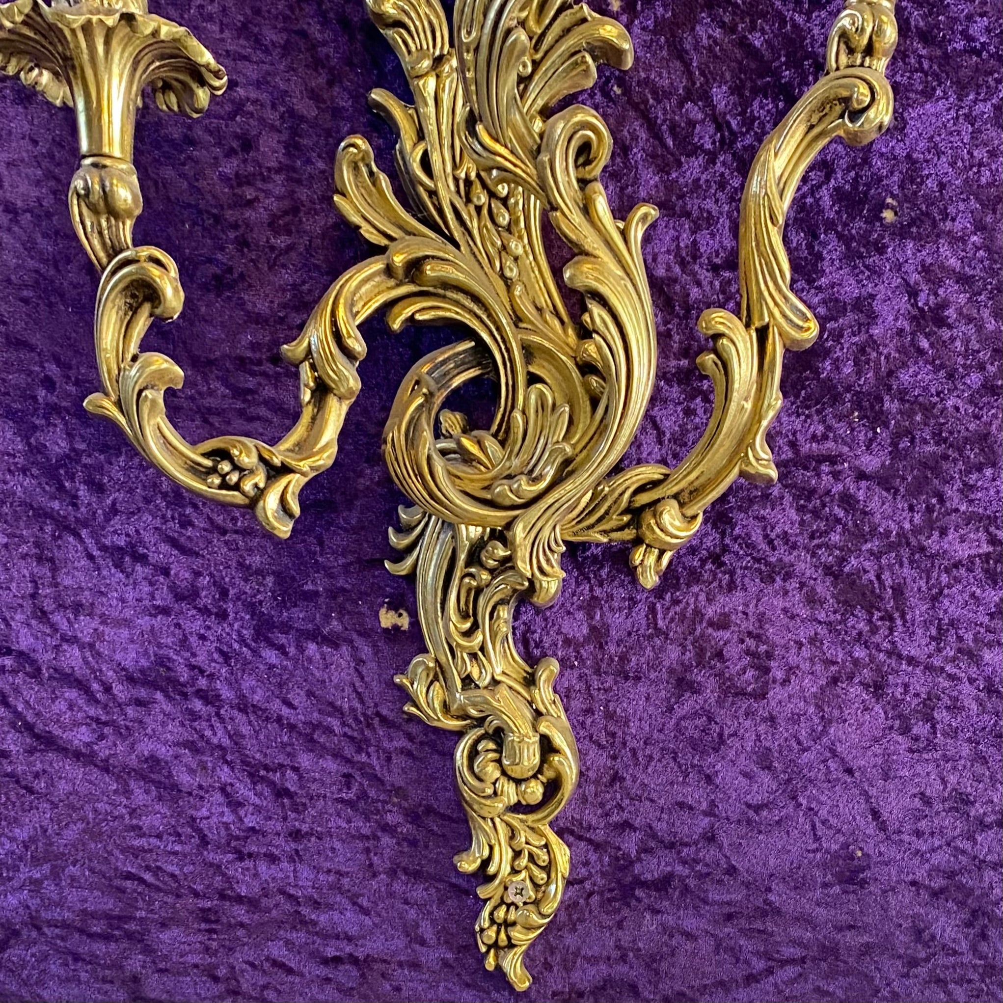 Brass Rococo Style Three Arm Wall Sconce