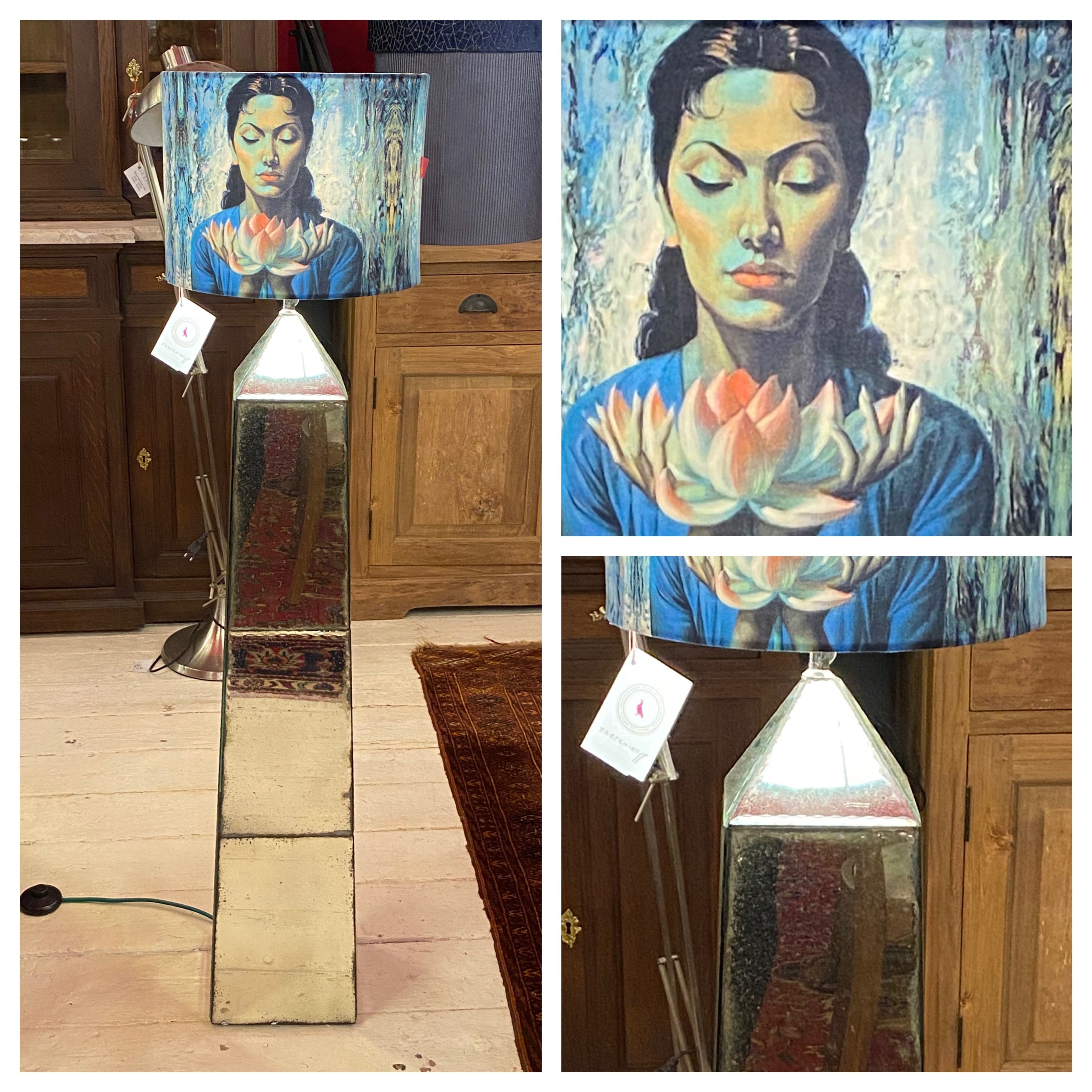 Aged Mirror Standing Obelisk  Lamp