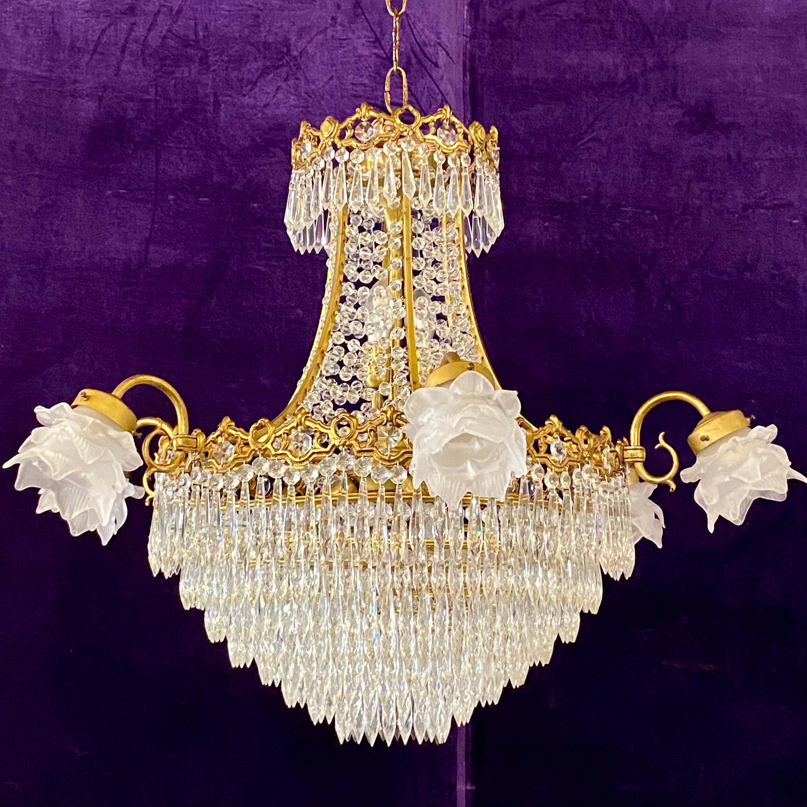 Antique Gilt & Crystal Neoclassical Chandelier