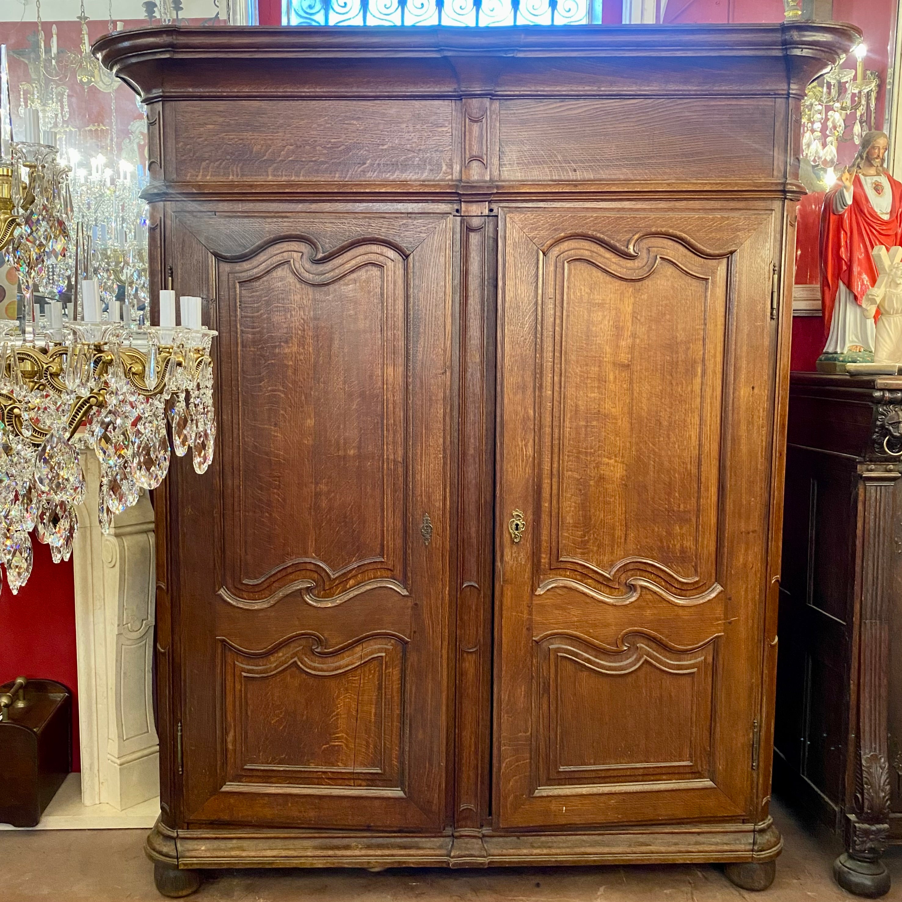 Large Antique Oak Linen Cabinet