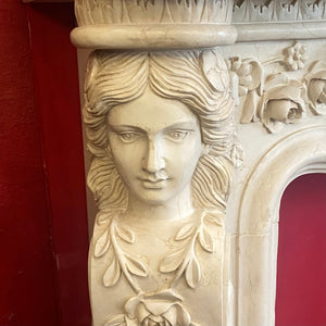 Ornately Carved Creme Marble Fireplace - SOLD